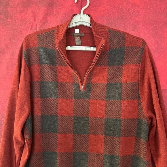 DOCKERS MEN'S 1/4 ZIP PULLOVER SWEATER, FRONT RED & BLACK PLAID, MOCK NECK, XXL - Picture 5 of 10